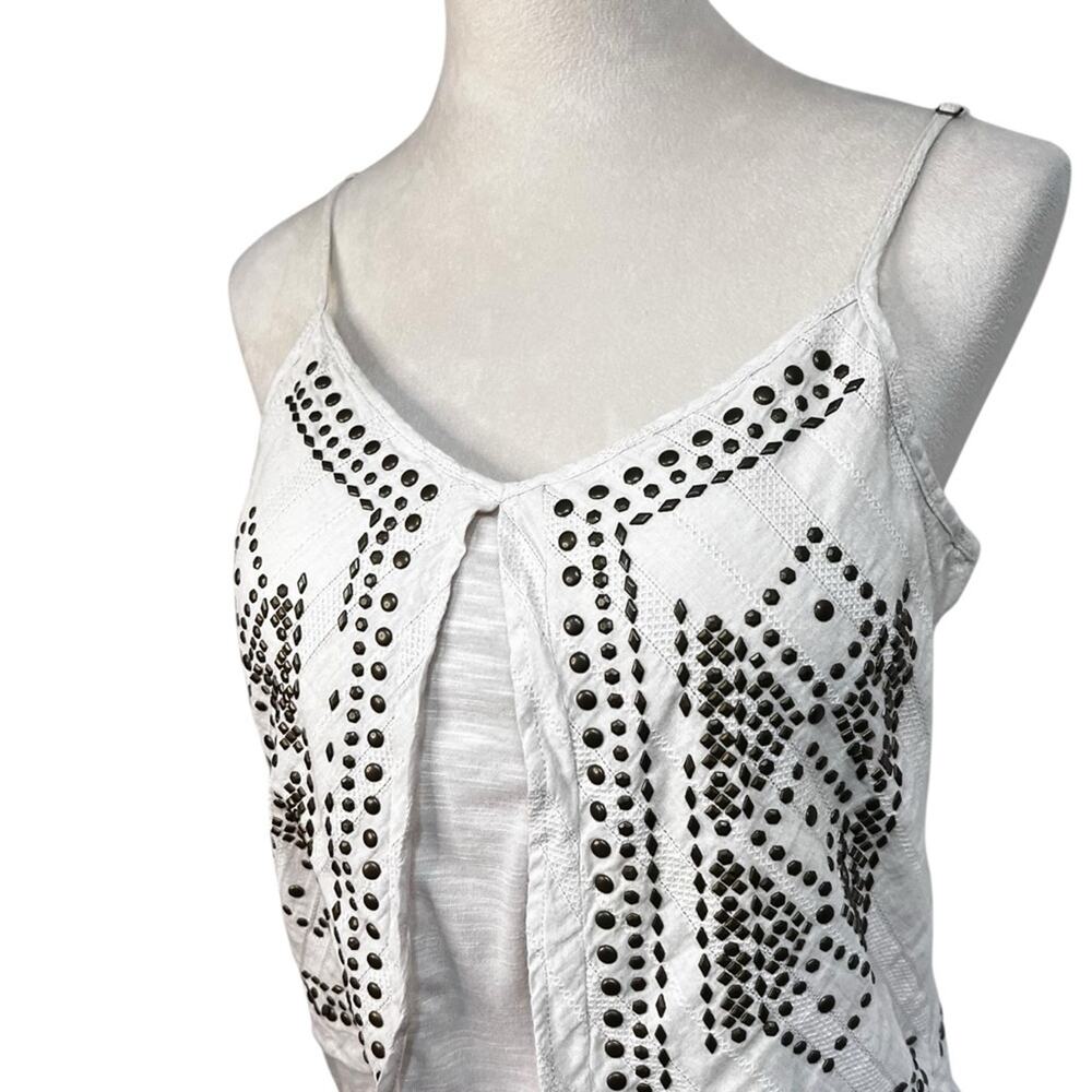 Red Ranch Studded Layered Tank Top Cami | Western Boho Festival Cotton | Medium